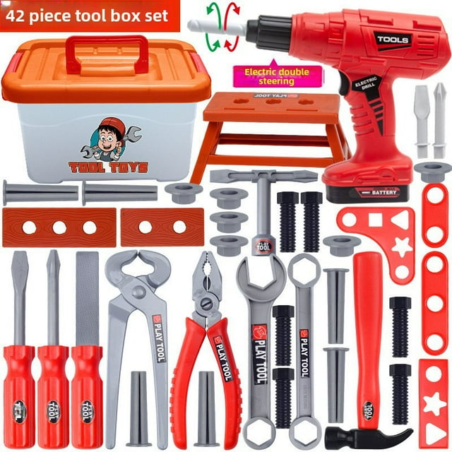 Trousse d'Outils de Jeu d'Imitation pour Enfants avec Perceuse Électrique et Scie - Ensemble de Réparation de 42 Pcs dans Étui de Rangement pour 4 à 6 Ans / Jouet Éducatif pour Renforcer les Habiletés Cognitives, la Coordination Oeil-Main et l'Apprentissage Interactif /