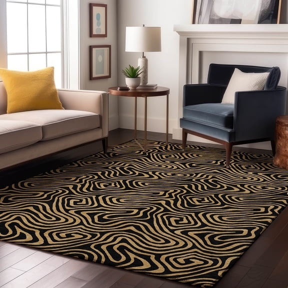 Addison Rugs Mayfield Premium Machine Washable Transitional Swirls Black Rectangle Rug, 8' x 10'