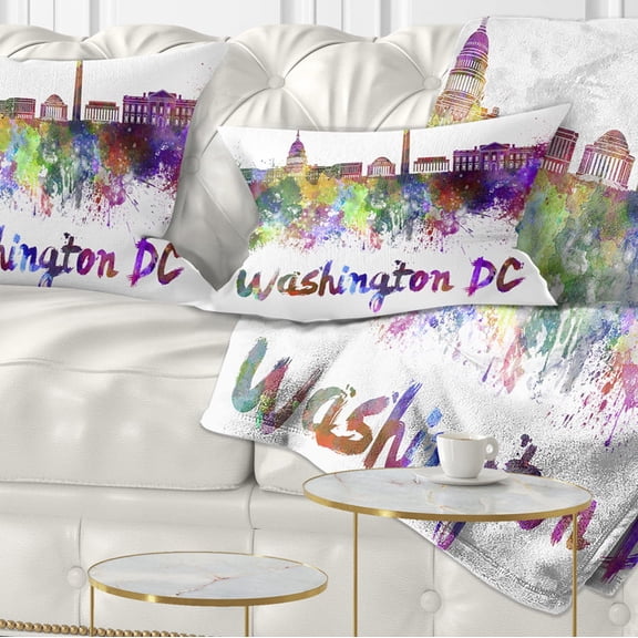 Designart Washington DC Skyline - Cityscape Throw Pillow - 12x20