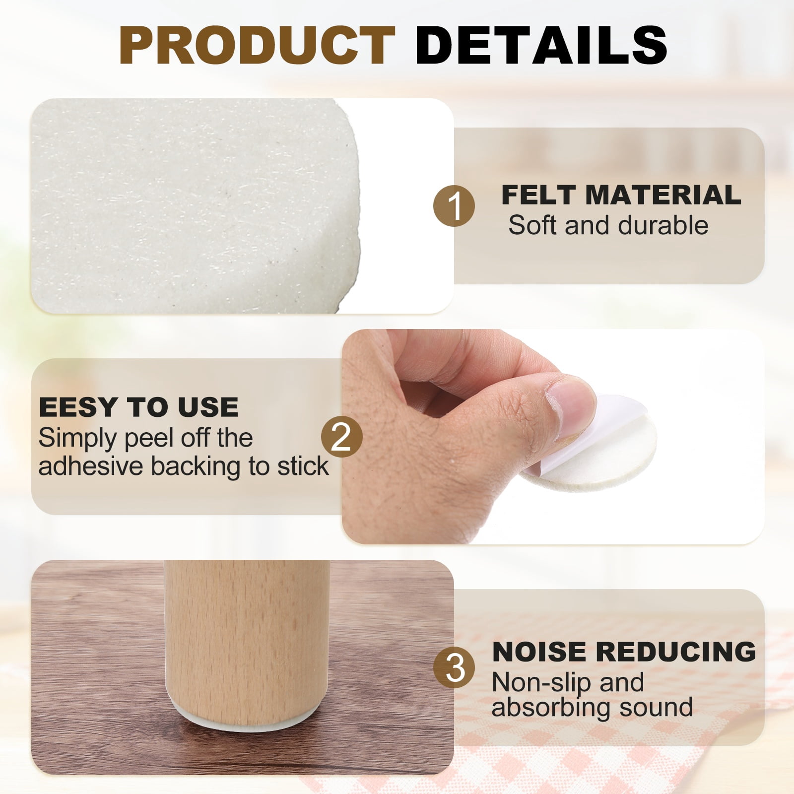 Uxcell 8Pcs Non Slip Furniture Pads, 8.5" Round Self Adhesive Felt Bumpers Noise Reducing Furniture Feet Floor Protector for Chairs Tables Furniture Legs (White 0.2" Thick)