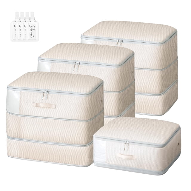 Bolsa de almacenamiento Easortm, edredón de gran capacidad, paquete de 4 unidades, color beige