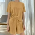 thumbnail image 2 of tarylea Lightweight Summer Pajamas 2 Piece Outfits Crew Neck Shorts Sleeve Tops Elastic Waist Shorts Solid Color Casual Loose Comfy Homewear Suits, 2 of 5