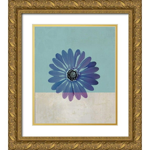 JMB Designs 15x17 Gold Ornate Wood Framed with Double Matting Museum Art Print Titled - Blue Flower