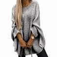 thumbnail image 3 of Women'S Elegant Knitted Cape Sweater Crew Neck Long Sleeve Baggy Tops Fashion Knitted Shawl Sweater Grey L, 3 of 8