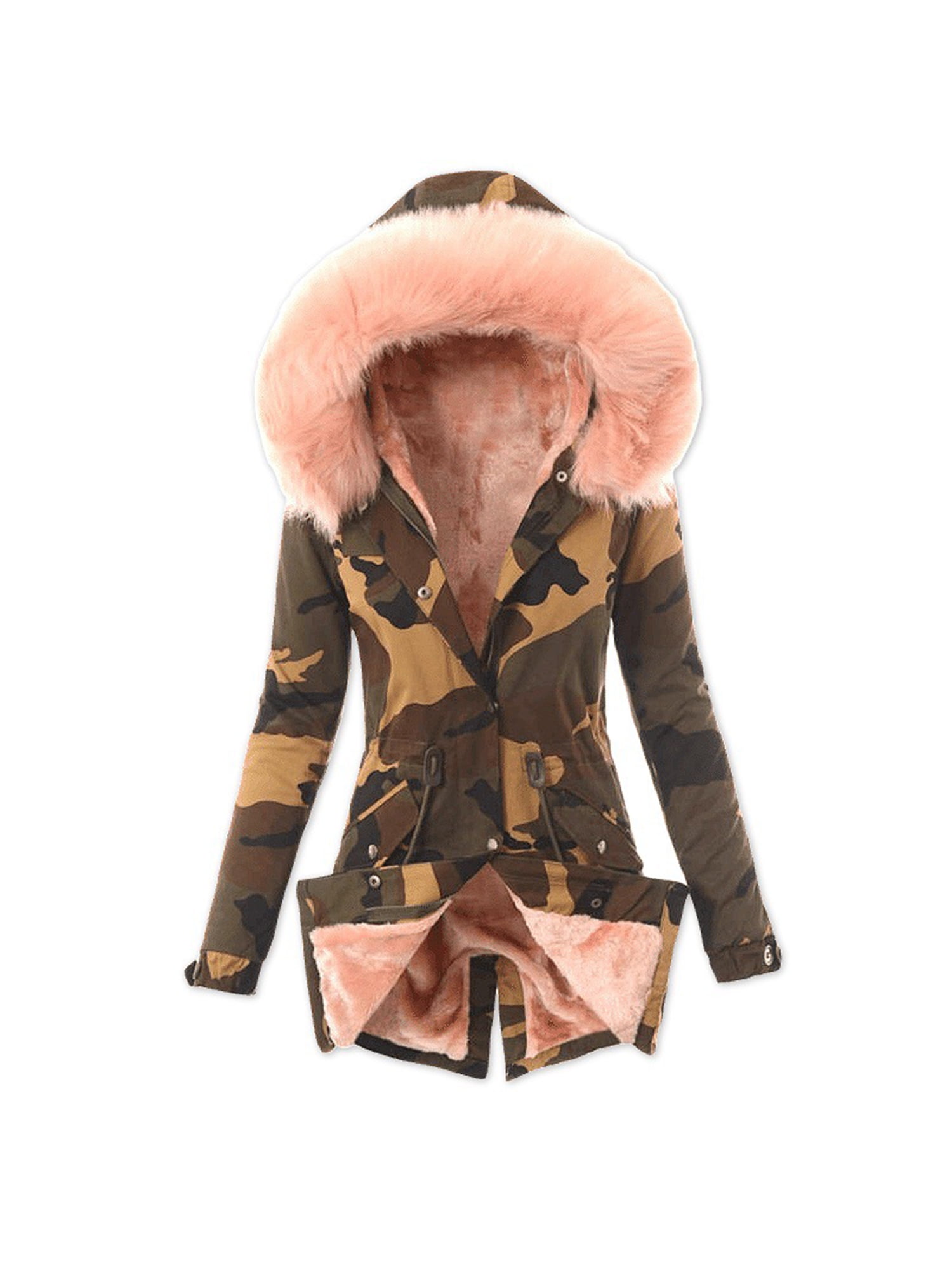 Avamo Womens Fashion Hooded Thicken Coats Jackets Fleece Lined Parkas Coats with Hood Jackets Camouflage Puffer Overcoat, Women's, Size: 3XL, Pink