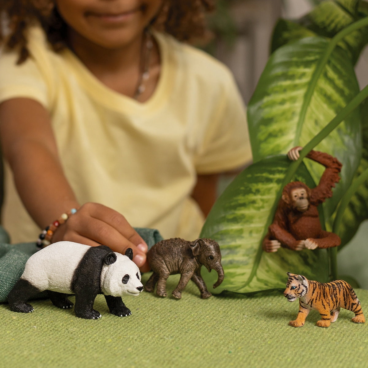 Schleich Wild Life - 4PC Asia Starter Set - Miniature Wildlife Animal Set With Elephant Calf, Giant Panda, Orangutan, & Tiger Cub - Kids 3+