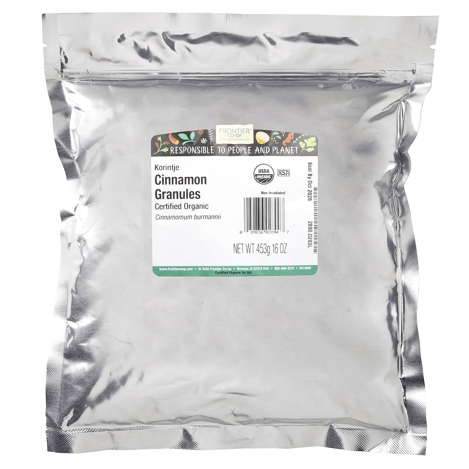 Frontier Co-op 2890 Korintje Cinnamon Granules, Organic 1 lb.