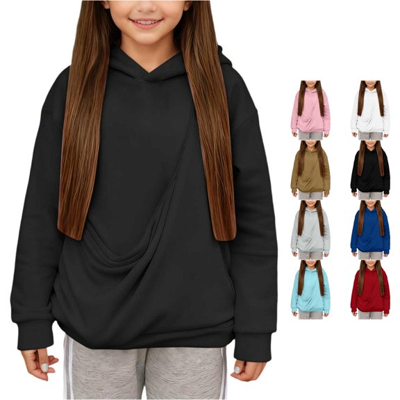 Vrotazzy Girls Hoodies Sweatshirts Puppies Cats Shoulder Straps Pockets Long Sleeve Hooded Pullover Casual Crew Neck Top for School Outdoor Daily Wear
