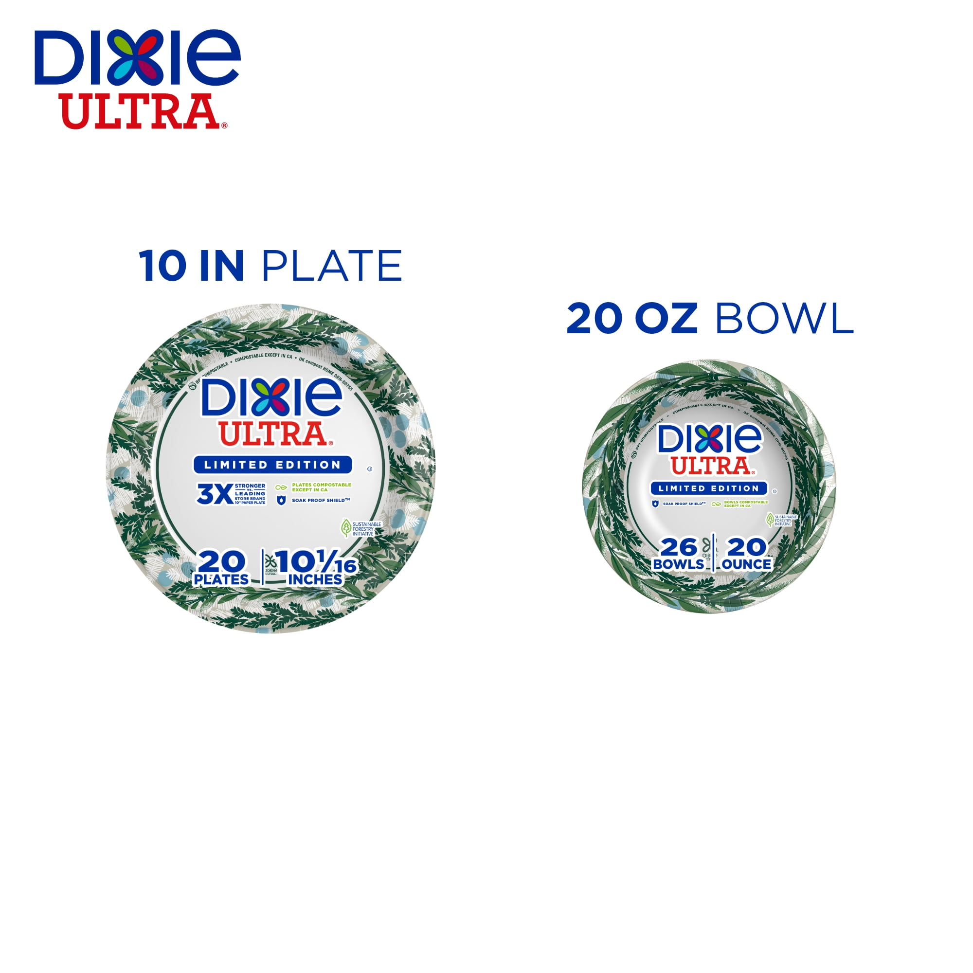 (2 pack) Dixie Ultra Winter Design Disposable Paper Plates, 10", Multi-Color, 20 Count