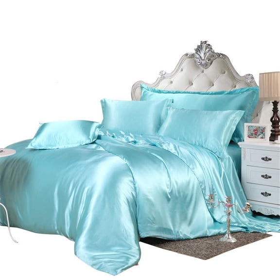 Kanak Bedding All-Season Ultra Soft 500 GSM Twin XL Size Silky Satin 7Pcs Comforter Set (Comforter Fitted 15" Flat 4 Pillow Case) Aqua Blue