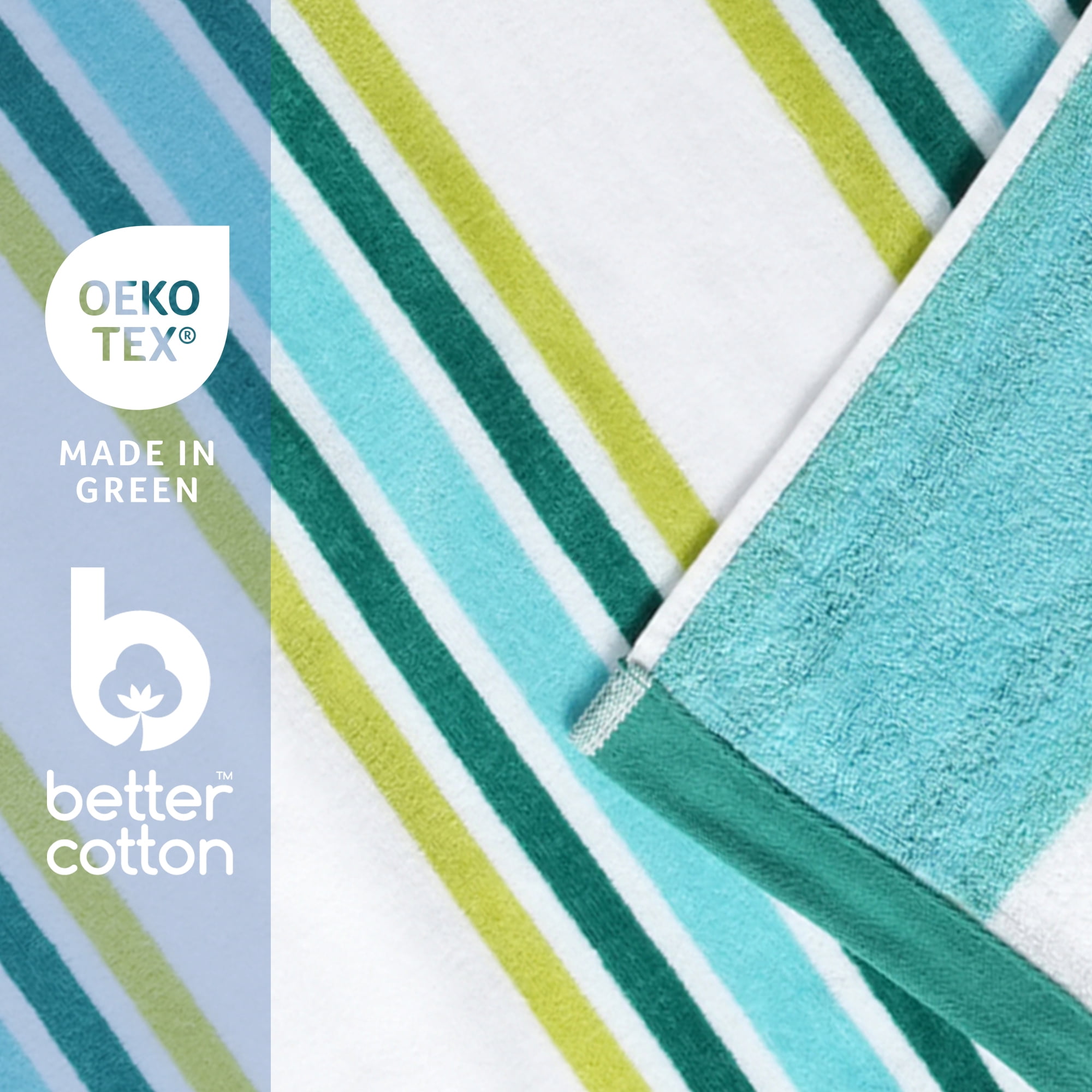 Better Homes & Gardens Oversized Cotton Blend Cabana Beach Towel, 72" x 38", Green