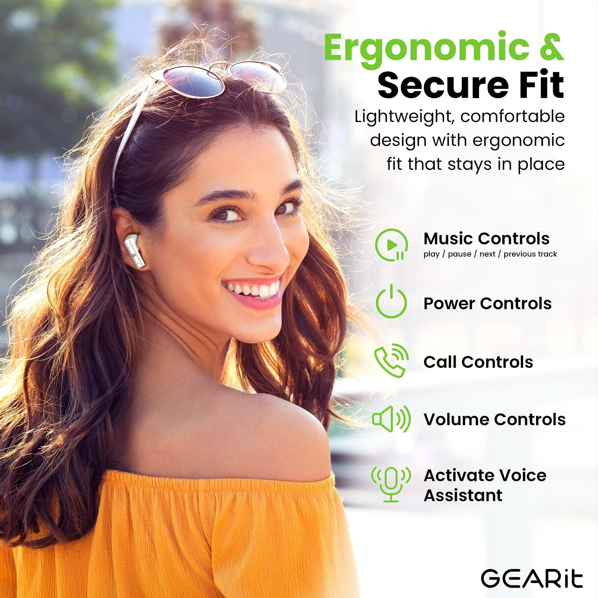 GEARit True Wireless Earbuds - Bluetooth Earbuds with Microphone, BT 5.3 - White in Ear Headphones with RGB Charging Case - Compatible with iPhone and Android Phones - Great for Work, Gym, Calls