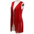 thumbnail image 5 of Odeerbi Cardigan Vest for Women Autumn Winter Suede Ethnic Sleeveless Tassels Fringed Vest Cardigan Red, 5 of 9