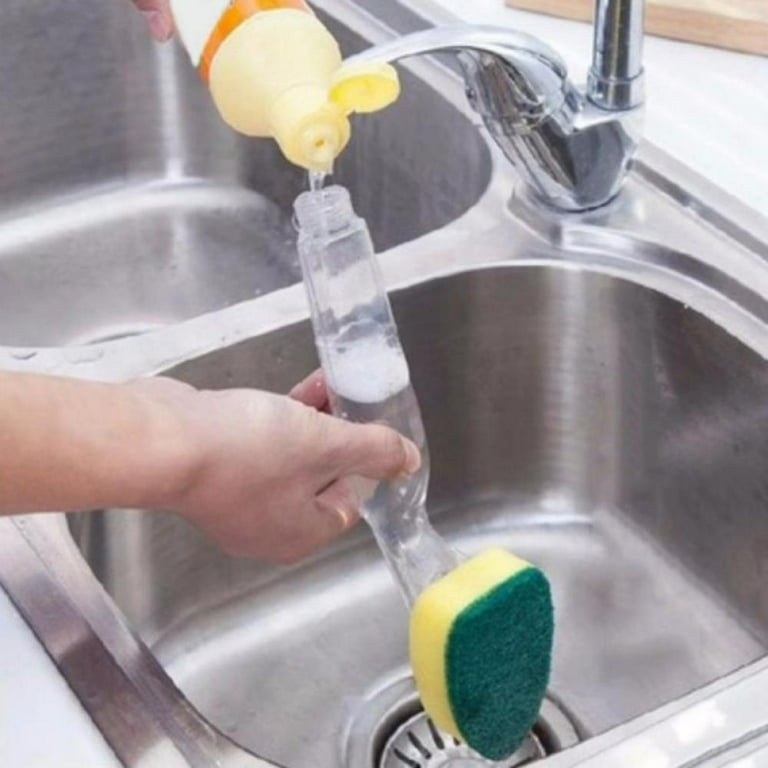 Smart Design Soap Dispensing Dish Sponge with Replaceable Head - Non-Slip  Brush Handle with Soap Reservoir - Odor Resistant - Cleaning Pots, Pans