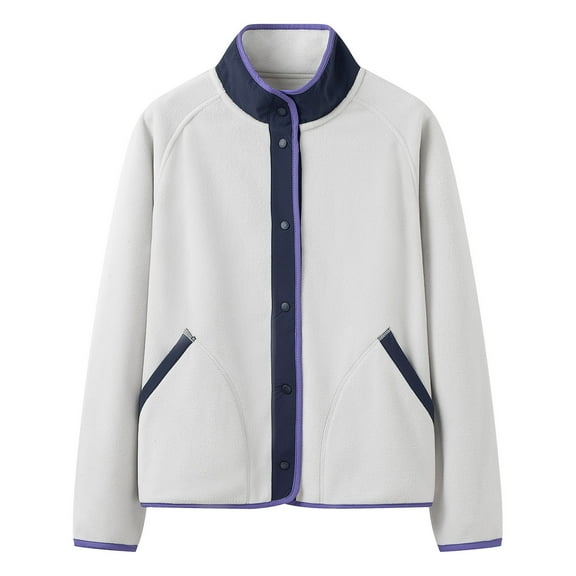 Hrsba Womens Long Sleeve Hoodless Casual Outwear & Jackets,Solid Color Long Sleeve Stand Collar Jacket No Hood With Pockets Buttons Color Block Warm Fleece Loose Outdoor Outerwear Top,Size M