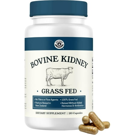 Left Coast Performance Grass Fed Beef Kidney Dietary Supplements, Freeze Dried, 180 Capsules