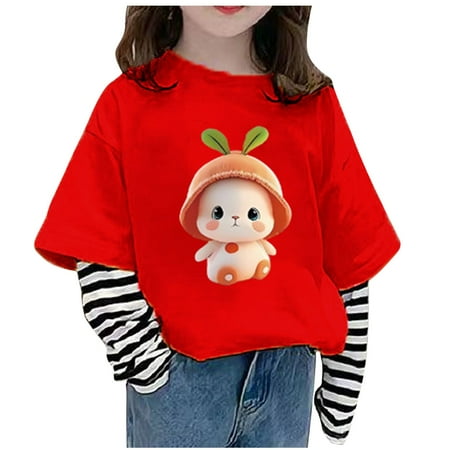 

Odeerbi Toddler Girls Long Sleeve Cotton Patchwork Shirt Fall Winter Base Layer Striped Undershirt New Bottoming Shirt Children s Base Shirt Fake Two Piece Top Red