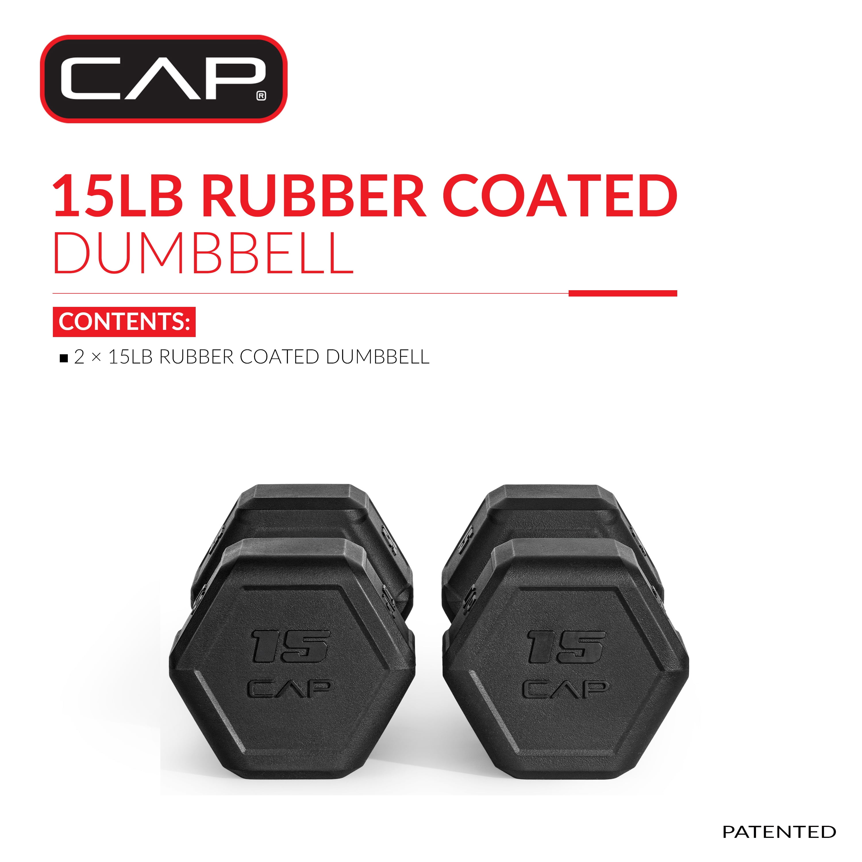 CAP 15 lb Premium Rubber Hex Dumbbell Pair, Chrome Handle, Home Gym Hand Weights