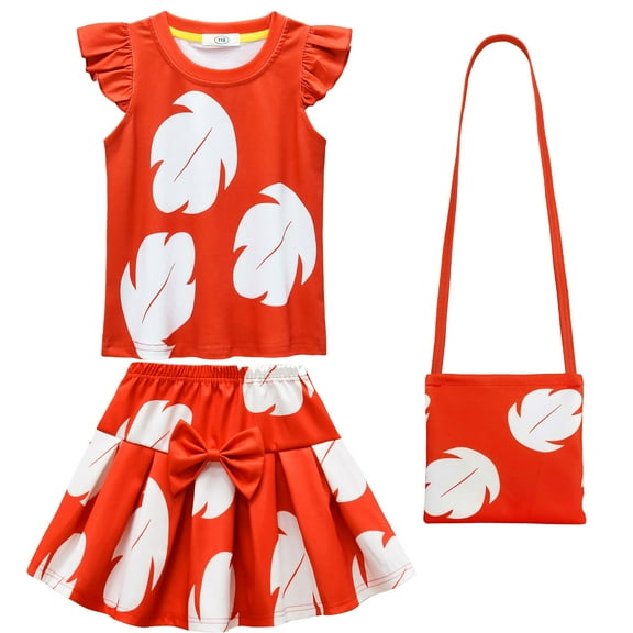 Girls Hawaiian T-Shirt & Skirt & Bag 3-Piece Outfit Set (3-9Y) Princess Dress
