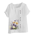 thumbnail image 5 of QIUOMBBP Womens Crew Neck Linen Tshirts Roll Up Short Sleeve Plus Size Floral Print Tops Loose Lightweight Summer Casual Shirts White XXXXL, 5 of 5