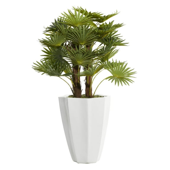 DecMode 54" Artificial Majesty Palm Plant in Realistic Leaves and White Fiberglass Pot