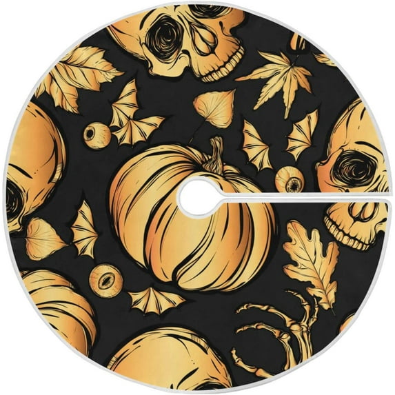 FMSHPON Halloween Skull Pumpkin Xmas Christmas Tree Skirt Stand Mat for Holiday Party Decoration Indoor Outdoor 48 inches