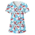thumbnail image 1 of Snorda Women's Scrub Top Fashion Short Sleeve V-Neck Tops Working Uniform Printing Pocket Blouse Tops, 1 of 4
