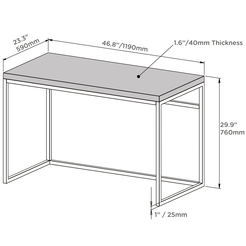 CENSI 47" Computer Desk, Modern Industrial Writing Table with 1.6" Thick Wood Top, Sturdy Metal Frame Home Office Workstation for Study, Bedroom & Living Room, Walnut