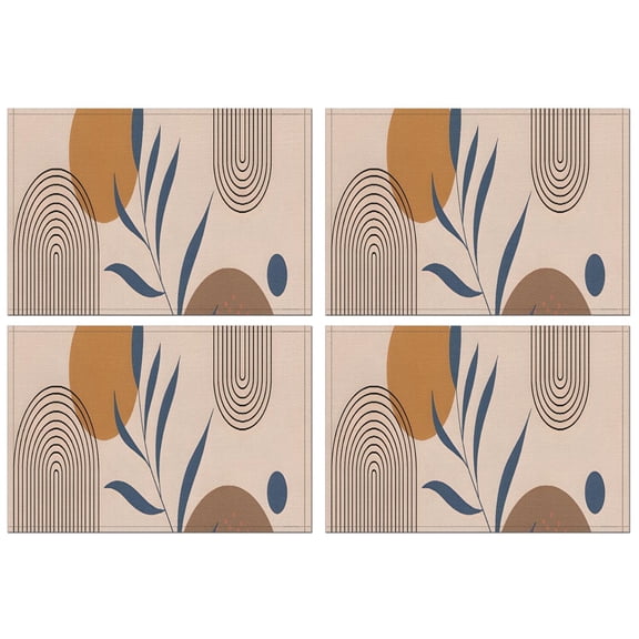 Brown Boho Geometric and Plant Pattern Summer Placemats Table Placemats Set Of 4-Linen Kitchen Washable Placemats Table Mats 11.8"x17.7"Non-Slip Heat Resistant