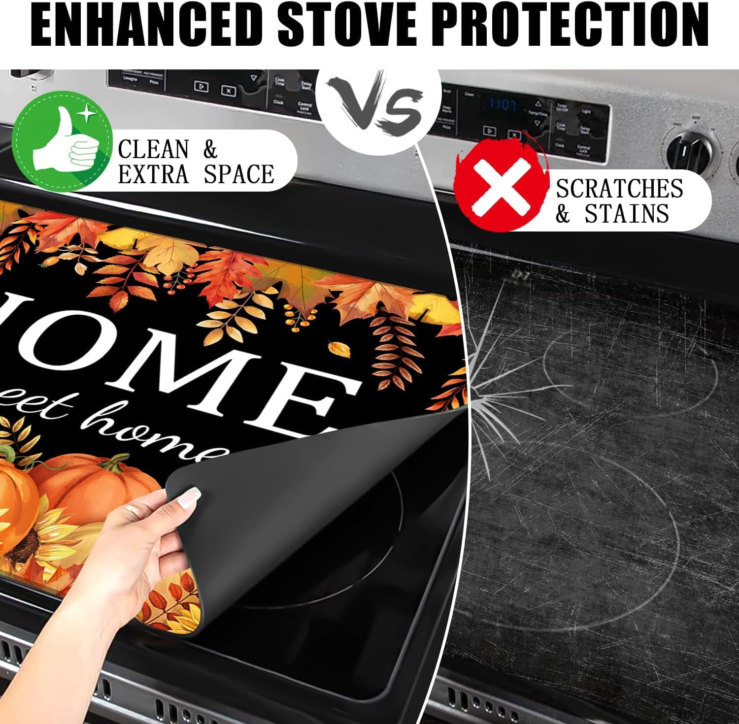 Fall Pumpkin Stove Cover For Electric Stove, 20x28 Glass Stove Top Mat Thanksgiving Heat Resist Electric Gas Range Mat Sweet Home Decor Glass Top Protector Black Kitchen Cooktop Pad
