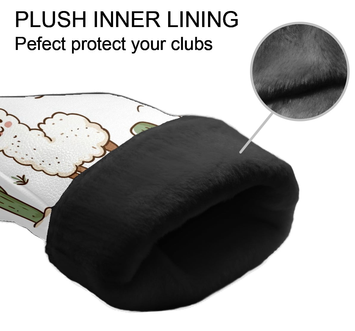 Golf Club Head Covers - Cartoon Alpaca Design, PU Leather, Waterproof, Fits Fairway Woods/Hybrid, Unisex, Fits Most Brands