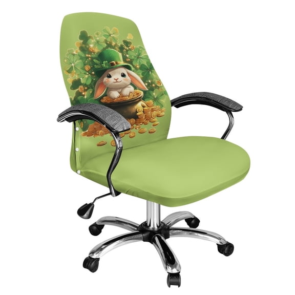 Renewold Office Chair Cover Stretch Desk Chair Cover with Elastic Bottom Removable Office Computer Chair Protector for St Patricks Day Home Decoration, Leprechaun Hat Bunny Clover, S
