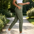 thumbnail image 4 of CQONEPT Womens Work Pants Dressy Casual Straight Leg High Waist Cargo Ankle Pants Button Slim Cropped Trousers with Pockets Chino Pant for Outdoor Daily Wear L, 4 of 6