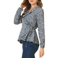 thumbnail image 5 of MODA NOVA Junior's Floral Print Ruffle V Neck Self Tie Wrap Peplum Top, 5 of 7