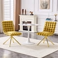 thumbnail image 2 of NEW Set of 2 Yellow Puffy Bubble Chair Ball Chain Chair Velvet Dining Chairs with Gold Legs, Modern Tufted Accent Chairs for Dining Room & Kitchen, 2 of 10