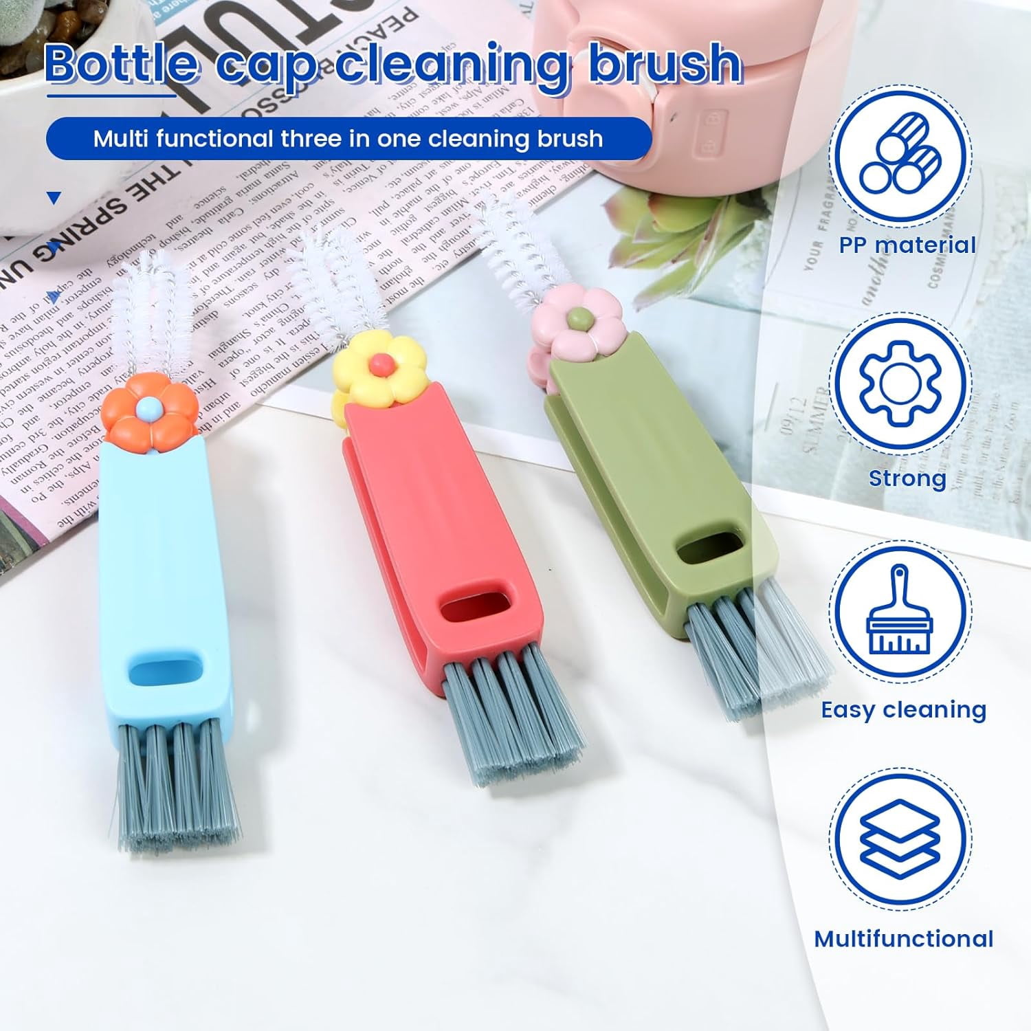 6 Pack 3 in 1 Cup Lid Cleaning Brush, 180° Rotatable Bottle Brush Gap Cleaner, Multifunctional Hangable Crevice Cleaning Brush for Baby Bottle, Water Bottle, Tumbler & Kitchen Mugs