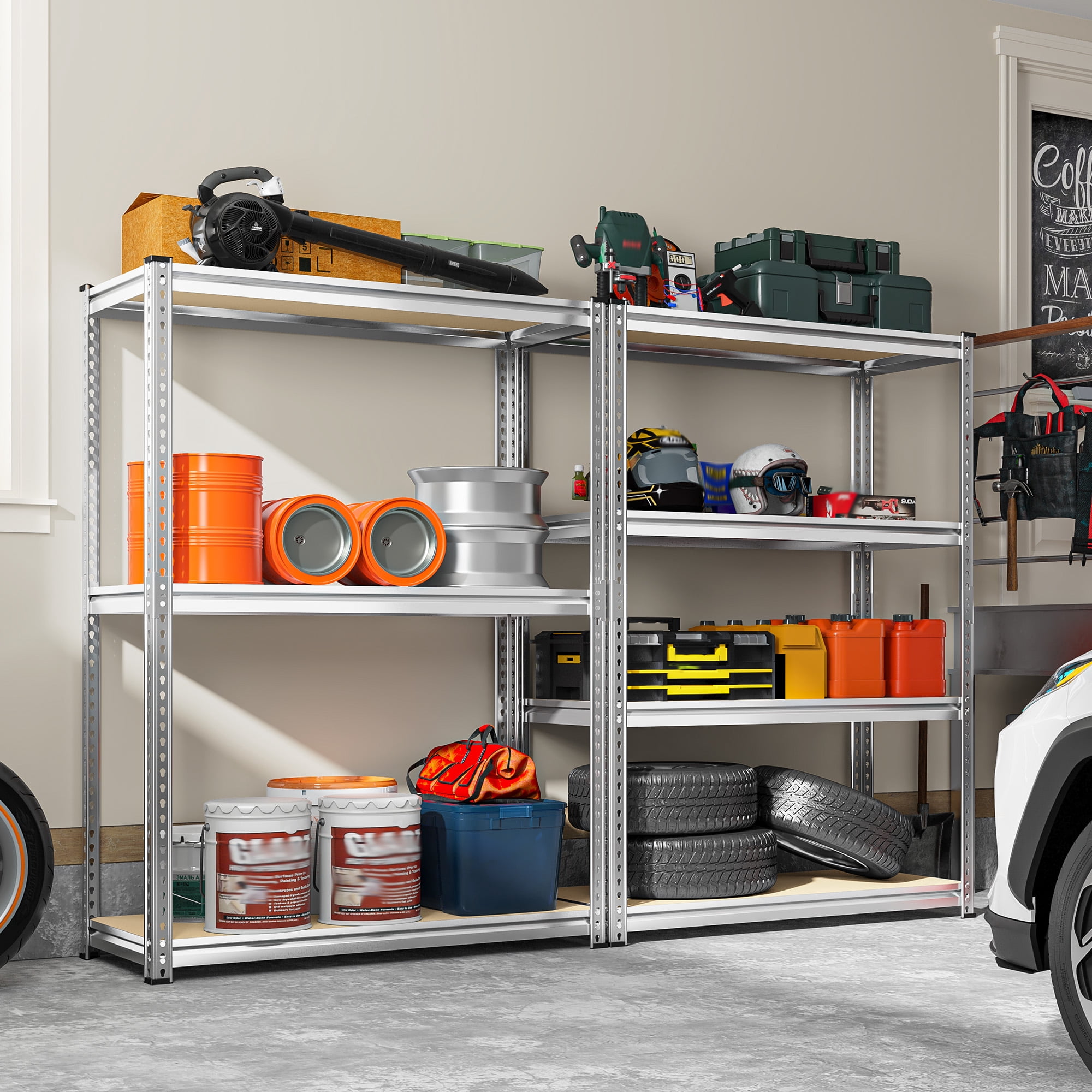 REIBII 56.7"H 4 Tier Garage Shelves for Storage Shelving Adjustable Units Heavy Duty Shelf, Silver