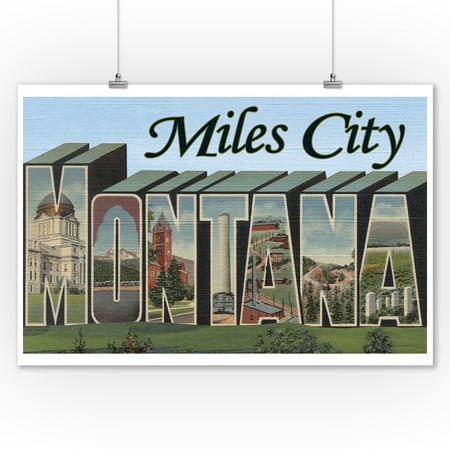 Miles City, Montana - Large Letter Scenes (9x12 Art Print, Wall Decor Travel (8 Mile Best Scenes)