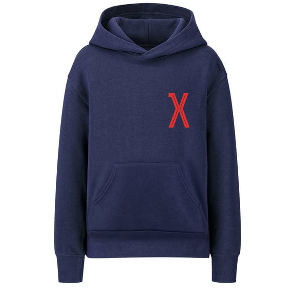 Daxton Youth Unisex Pullover Navy Hoodie Mid-Weight Fleece Sweater Custom Red Numbers and Letters, X, M