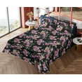 thumbnail image 4 of Ambesonne Flowers Boho Fitted & Flat Sheet with Shams 4 Pcs Set, Night Roses Artwork, Queen, Pink Reseda Green, 4 of 5