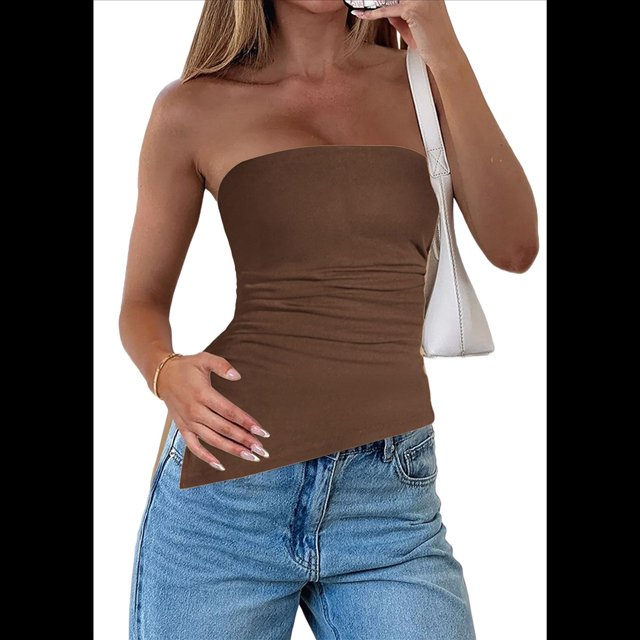 Camiseta Sin Mangas Sexy de Moda de Verano Color Café S