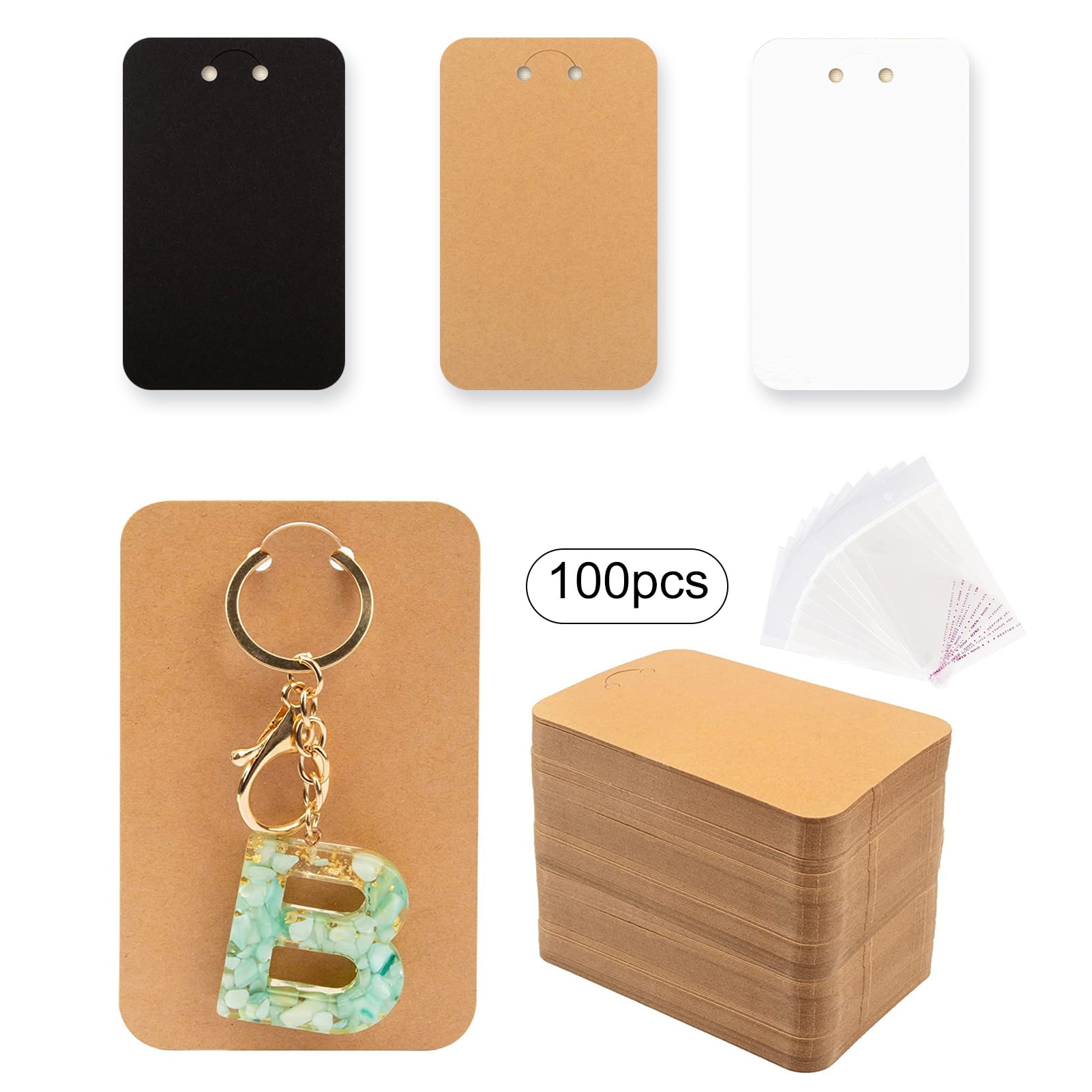 Necklace Display Card with Self-Sealing OPP Bags 60pcs Kraftpaper Jewelry  Holder 7.3x2.2 Long Rectangle Display Tags and 60pcs Clear Packaging Bag