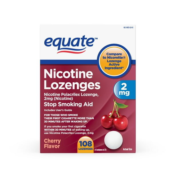 Equate Nicotine Lozenge 2 mg, Cherry Flavor, Stop Smoking Aid, 108 ...