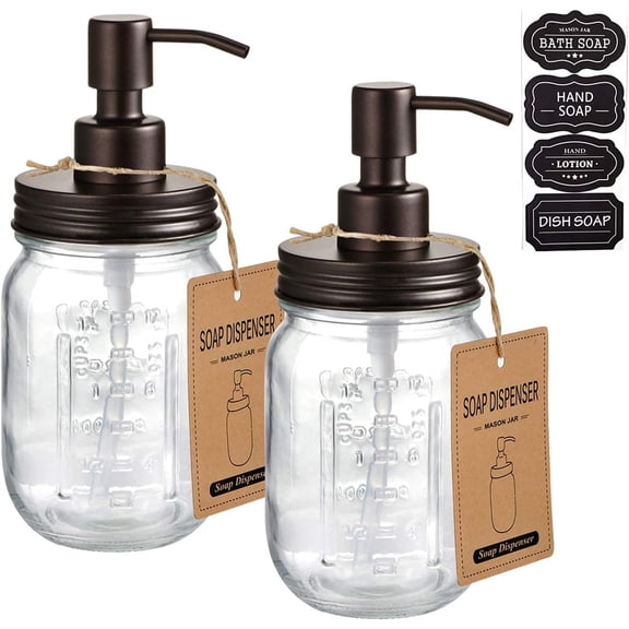 Mason Jar Liquid Soap Dispensers, Rustproof Stainless Steel Mason Jar Lid Pump, Refill Hand Soap, Lotions, Dish Soap, Liquid Soap, Bath Soap, Farmhouse Decor for Bathroom, Kitchen 2PC(Bronze)