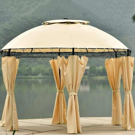 TBWYF Outdoor Gazebo Steel Fabric Round Soft Top Gazebo,Beige