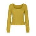 thumbnail image 2 of Fall Saving! HVOBTTY Women's Long Sleeved T Shirt, Fall Tops for Women, Women's Fashionable Solid Color Crew Neck Sports Everyday Wear Top Yellow, M, 2 of 4
