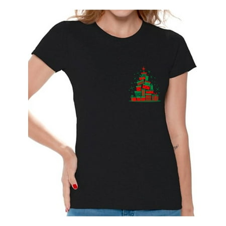 Awkward Styles Lit Christmas Tree Tshirt for Women Xmas Tree Shirt Ugly Christmas T Shirt Xmas Presents Tree Family Christmas Shirt Holiday Party Outfit Funny Christmas Shirts for Women Xmas Lit
