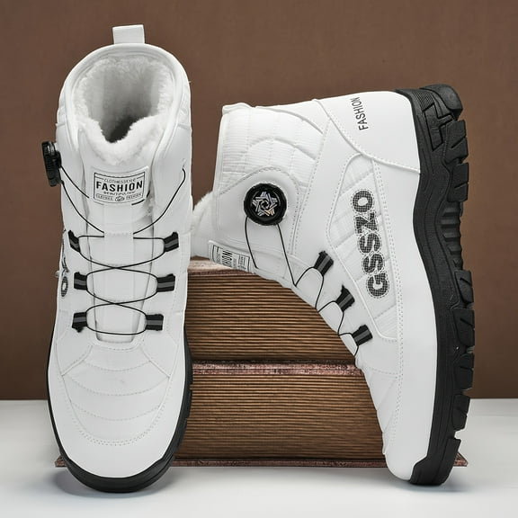 Men's High-Top Winter Boots with Slip-Resistant Sole, Thick Insulated & PVC Construction, All-Terrain Traction - White & Black Rugged Outdoor Hiking Boots for Urban Streetwear, All-Season Comfort