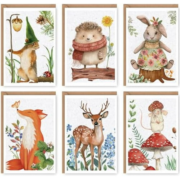 Woodland Animals Blank Cards with Envelopes, 24 Pack Forest Animals Note Cards Bulk for Kids, 4x6 Inch Watercolor Greeting Card Set Boxed for All Occasions$$Office