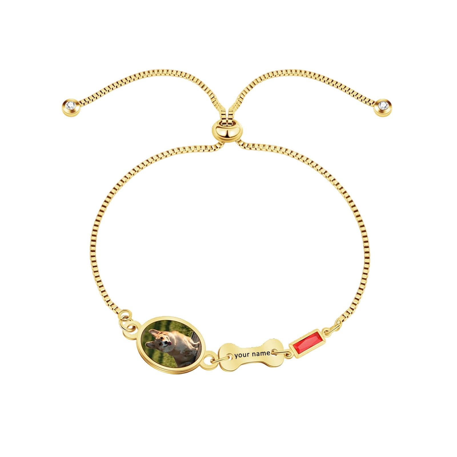Custom Photo Pet Memorial Bracelet, Personalized Engraved Cat Dog Name Gold Plated Adjustable Chain Bracelet, Customized Keepsake Jewelry Gift for Pet Lovers Birthday Anniversary